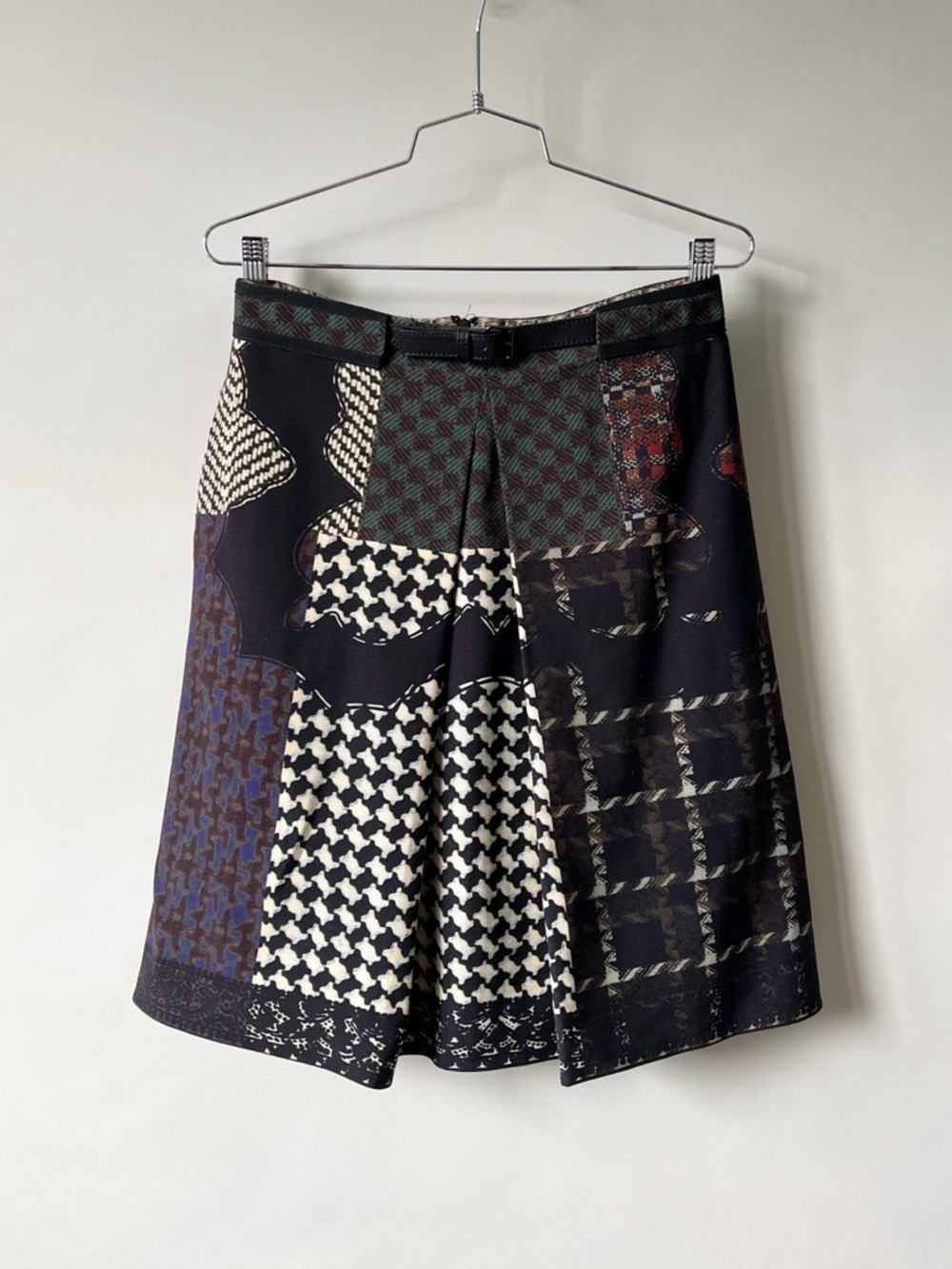 Etro Italy Multi Patchwork Print Knee Skirt